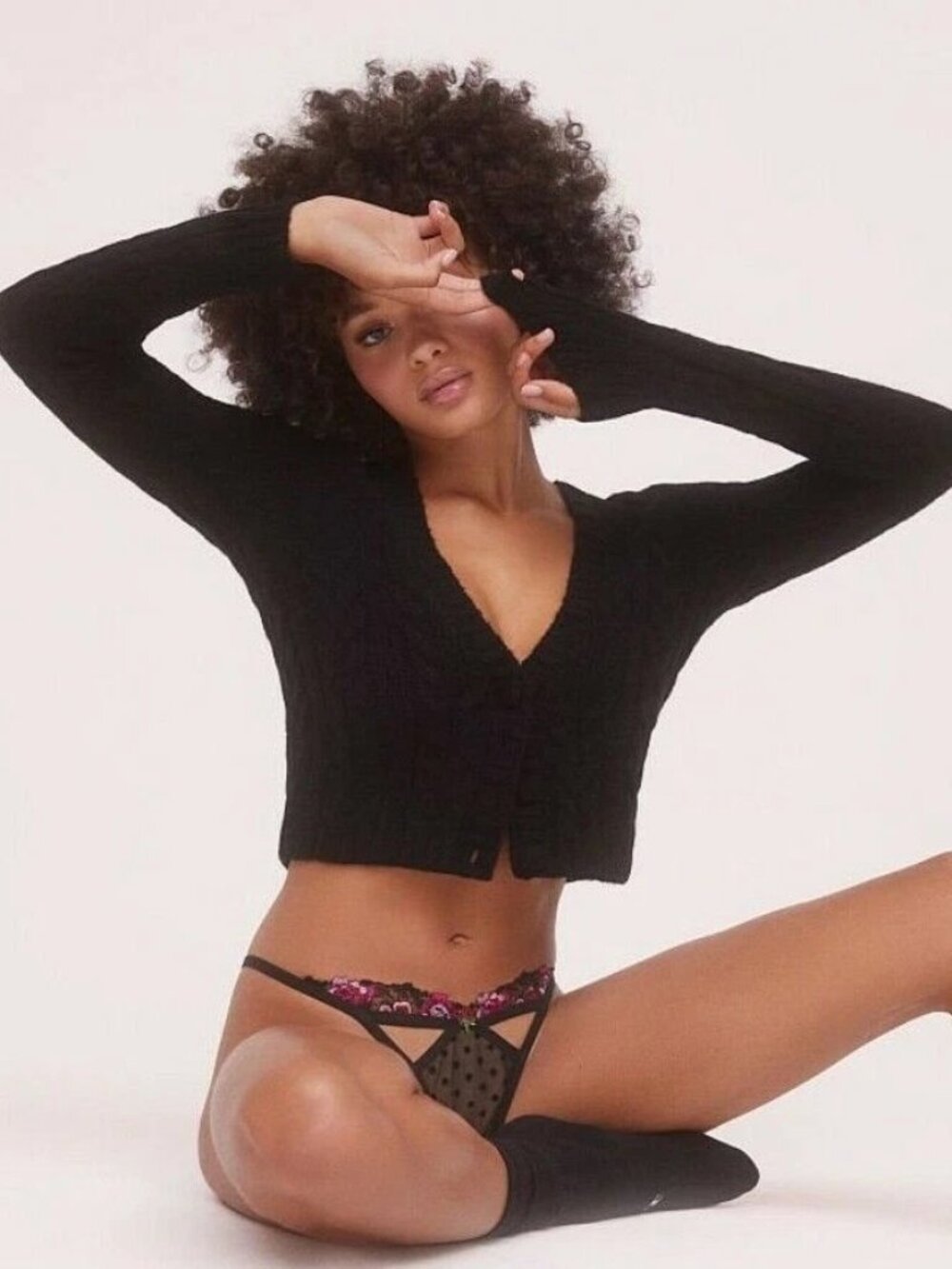 NWT For Love and Lemons Long Sleeve Billie Cardigan in Black Size M